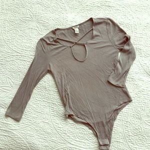 Grey 3/4 body suit with cross chest detail